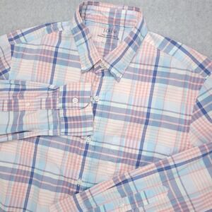 J Crew Shirt Mens Medium Plaid Blue Pink Offshore Performance Button Down Pocket